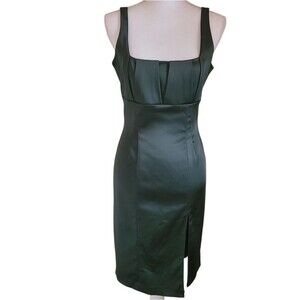 vintage calvin klein olive green satin sleeveless dress bodycon square neck sz 6